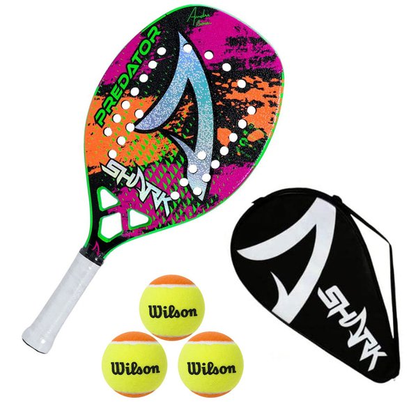 Raquete Shark Beach Tennis Predator 2022 Kit Bolinha