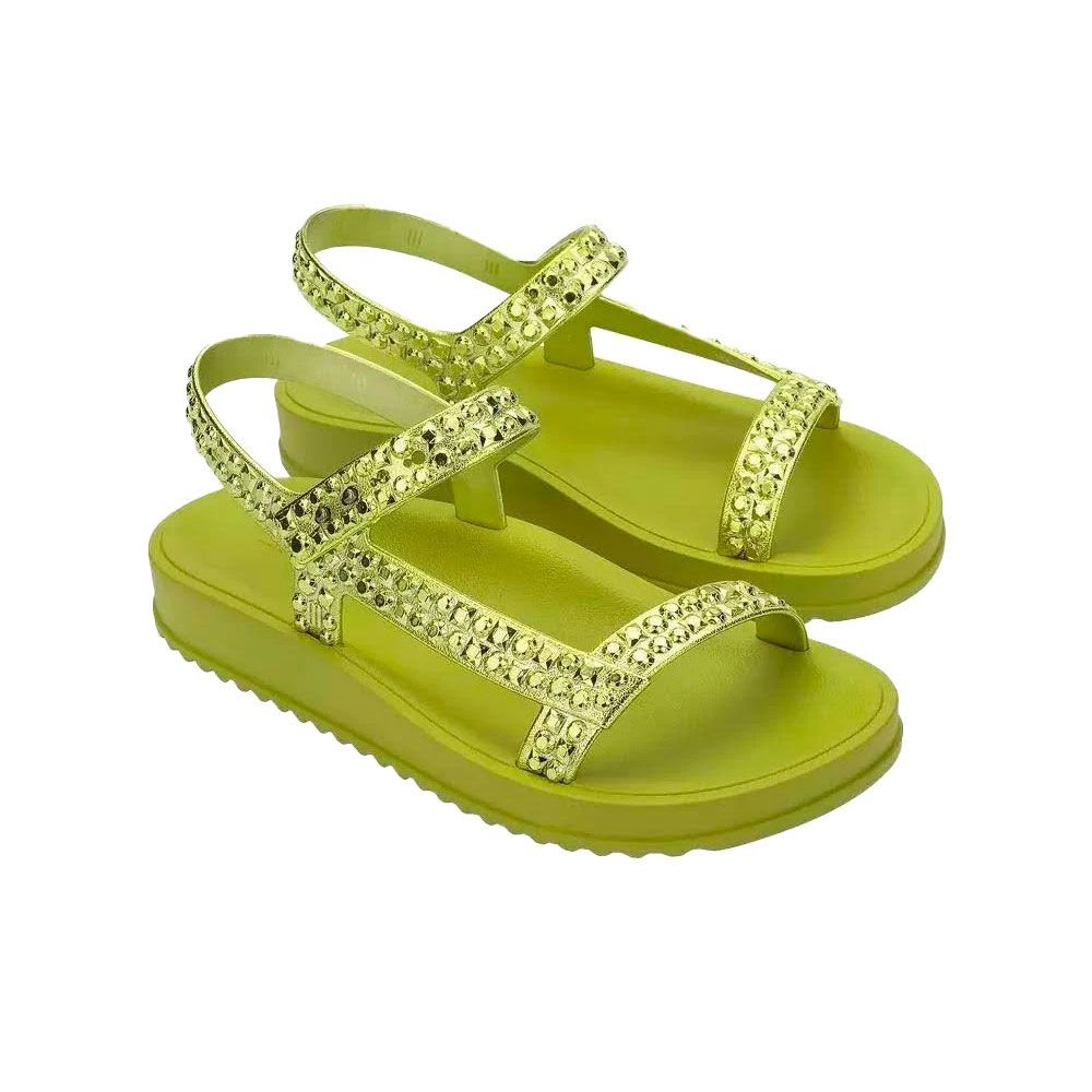 Sandália Melissa Feminina Slide Lust Tiras Melflex Cromado Verde